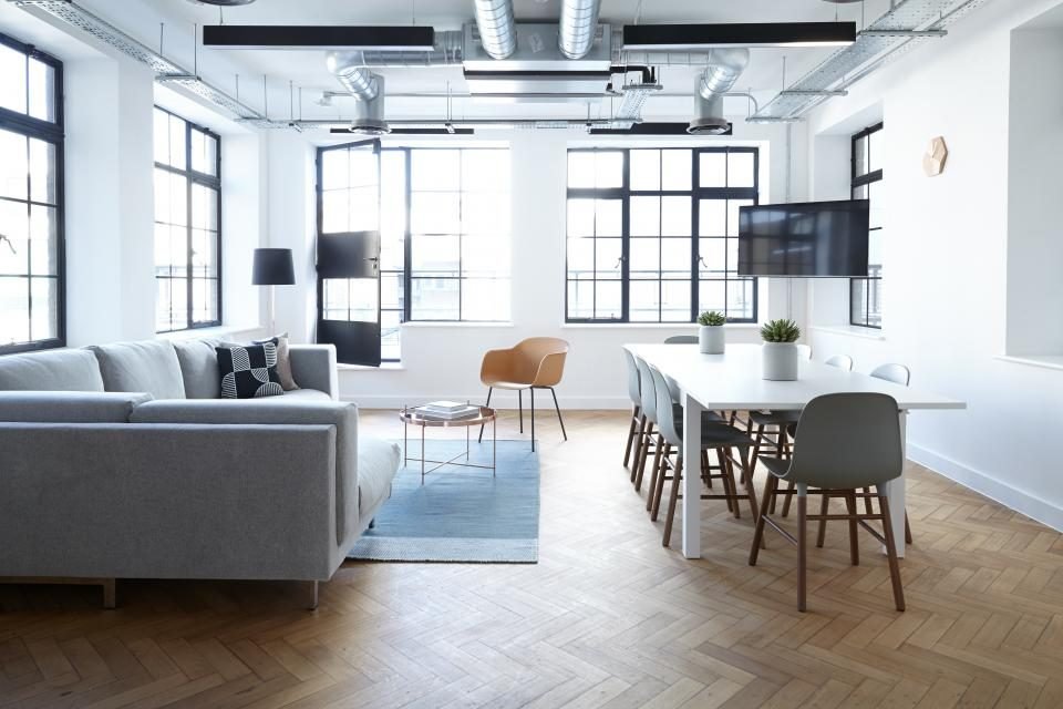 Commercial interior with painted white walls